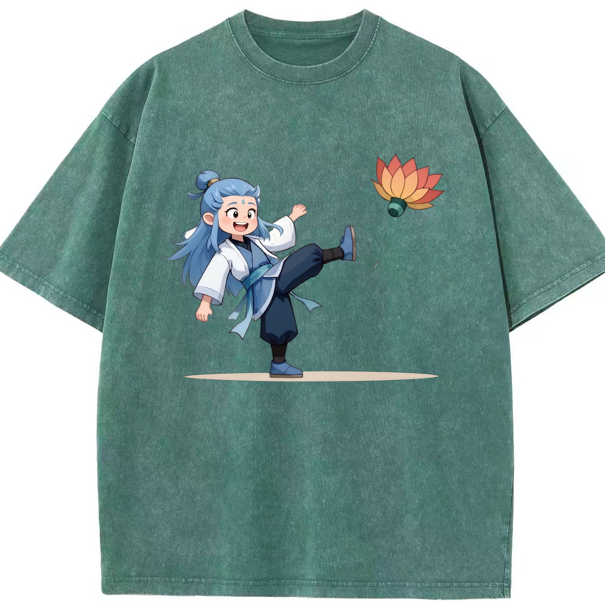 （画像用） Ne Zha 2 ナタ 魔童の大暴れ 綿100% ヴィンテージ風 半袖Tシャツ（フロントプリント）